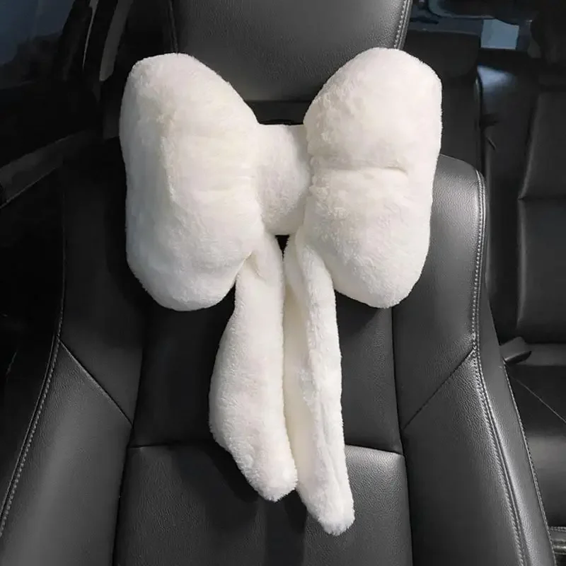 Car Headrest Plush Neck Pillow Net Red Cute Bow Car Seat Car Lumbar Headrests