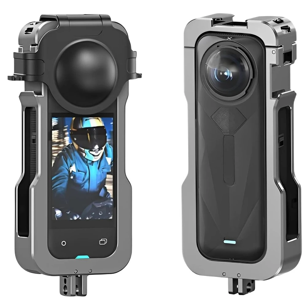 Rabbit Cage Aluminum Protective Case for Insta360 X5, Multifunctional Metal Frame Cage Expansion Adapter Mount with Lens Cover