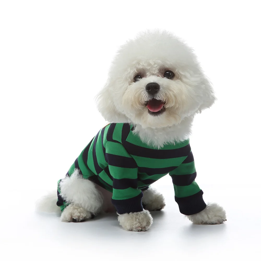 Four Seasons Classic Striped Pet Loungewear, Four Legged Onesie, Dog Pajamas Puppy, Bichon, Teddy Cotton Comfortable Dog Clothes