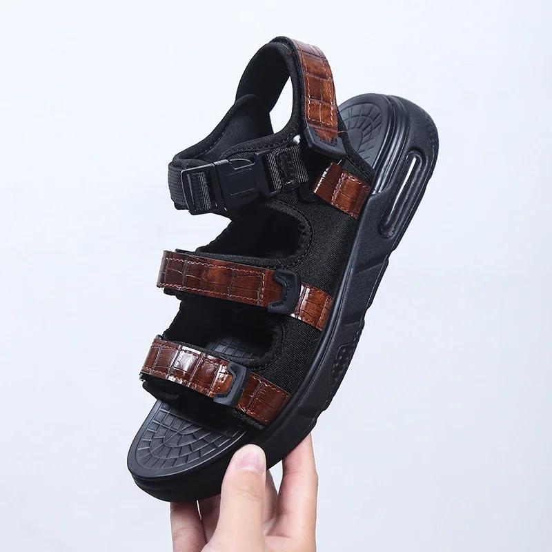 Crocodile Leatherette Sandals for Men Comfortable Summer Shoes with Air Cushion Ideal for Outdoor Beach and Sport Activities