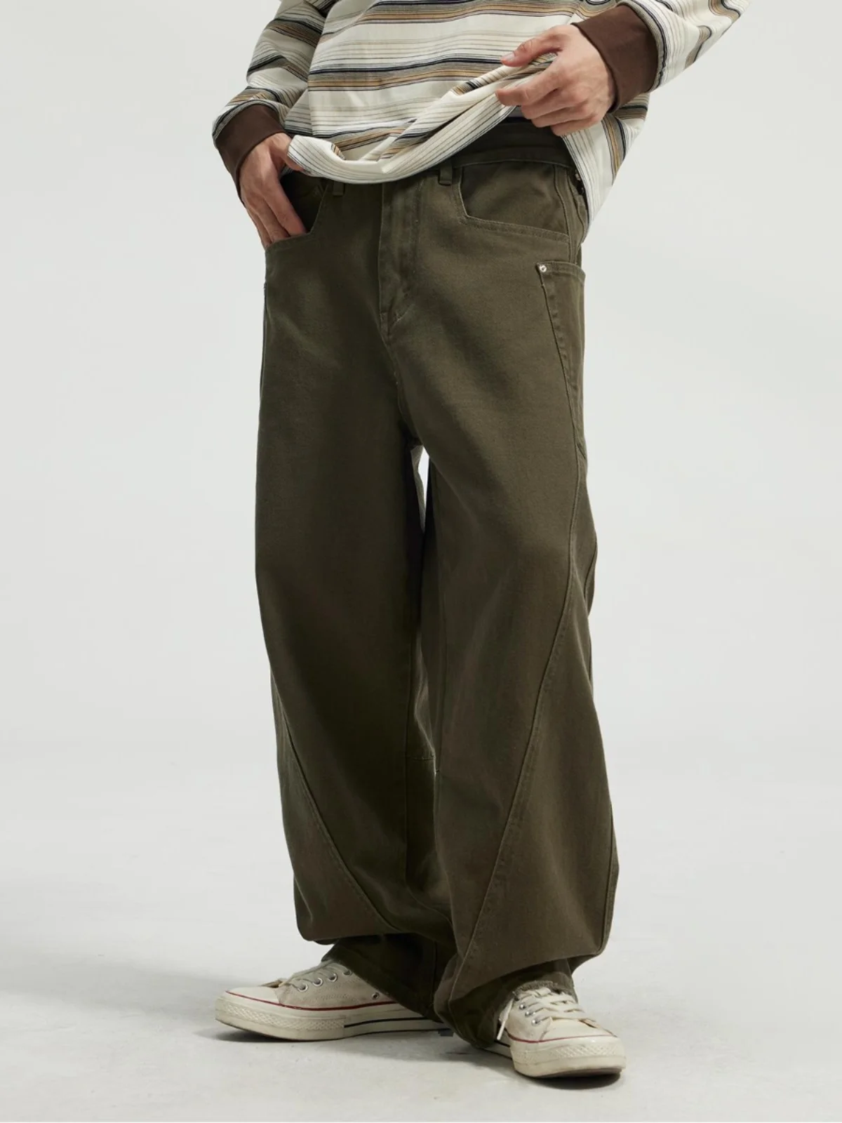 American Retro Men's Workwear Jeans High Street Trend Straight Casual Pants Merald Design Comfortable Loose Fit Long Trousers