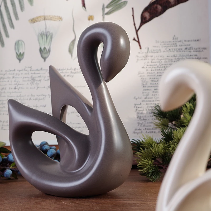 Graceful Porcelain Swan lovers Sculptures Abstract Ceramics Animal Couple Statue Decoration Gift and Craft Ornament Accessories