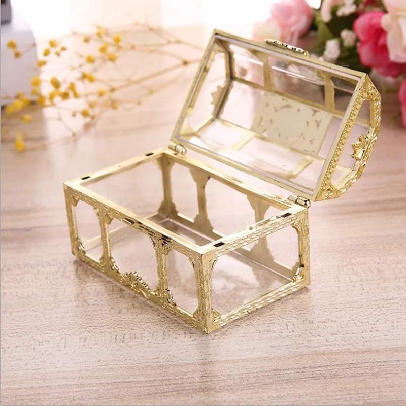 Transparent Plastic Candy Box Mini Golden Treasure Box Food Grade Small Jewelry Storage Wedding Candy Packaging Gift Box