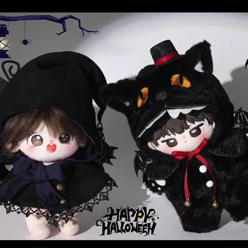 Boneca de algodão de 10cm, roupas de bruxa da moda, bonecaunu de 10cm, capa de gato, série de halloween, acessórios de vestir