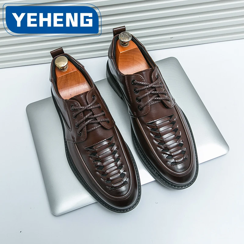

Classic Retro Men Business Leather Shoes summer Breathable Oxford Dress Shoes Designer Social Platform Wedding Shoes for Man