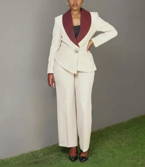 

2025 Autumn/Winter New Women's Fashion Elegant Commuting Contrast Color Big Collar Casual Set Two Piece Set Women's Wear