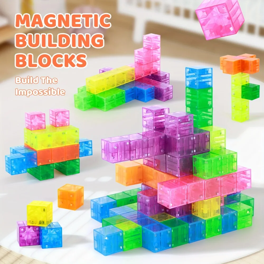 Transparent Magnetic Building Blocks Toy Colorful Magnetic Cubes Construction Preschool STEM Educational Sensory Kids Toys Gift