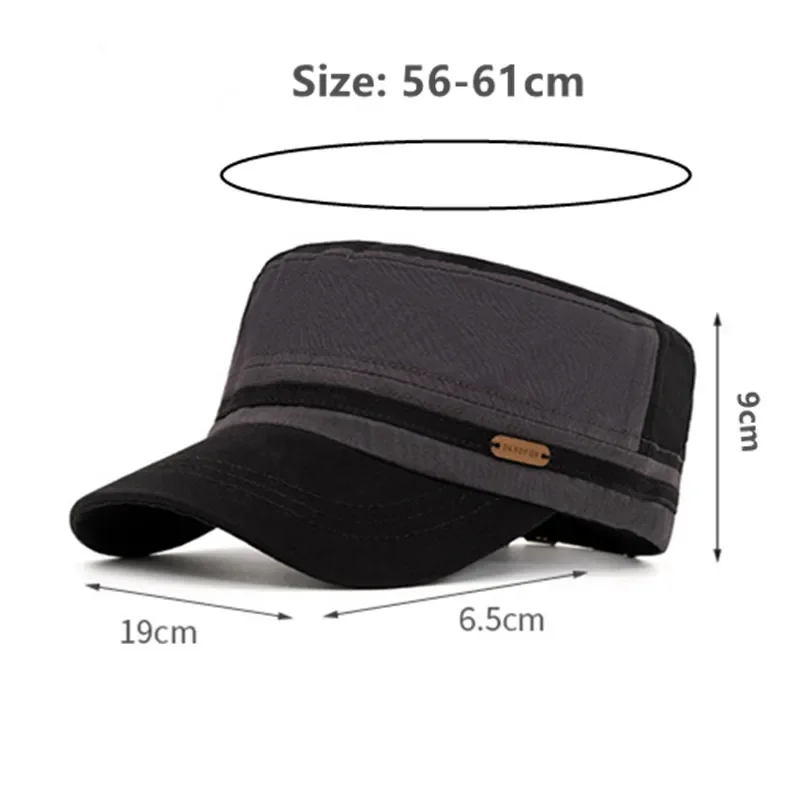 

New Spring Summer Washable Cotton Flat Top Caps For Men Retro Old Fashion Military Hats Personality Fishing Hat Snapback Cap