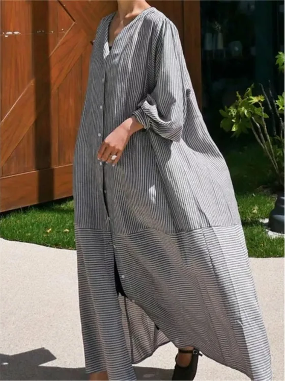 

SuperAen Cotton and Linen Shirt Long Cardigan for Women Loose Oversize Linen Korean Style Casual O-neck Shirts
