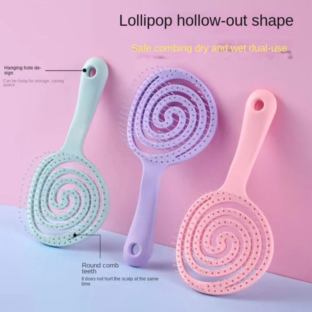 Macaron Lollipop Shape Barber Comb Hanging Hole Vented Solid Color Hair Brush Mosquito Coil Shape Afro Hair Style