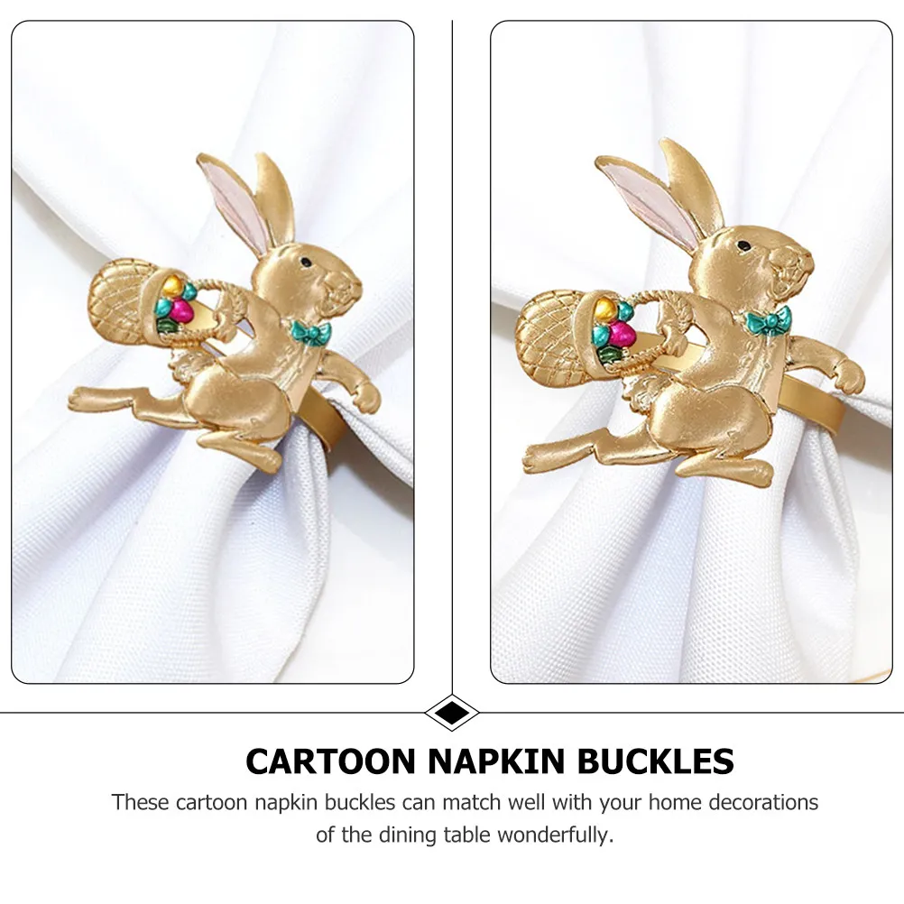 6Pcs Bunny Shaped Easter Napkin Rings Rabbit Alloy Napkin Buckles Table Decoration Cartoon Dining Party Table Adornments