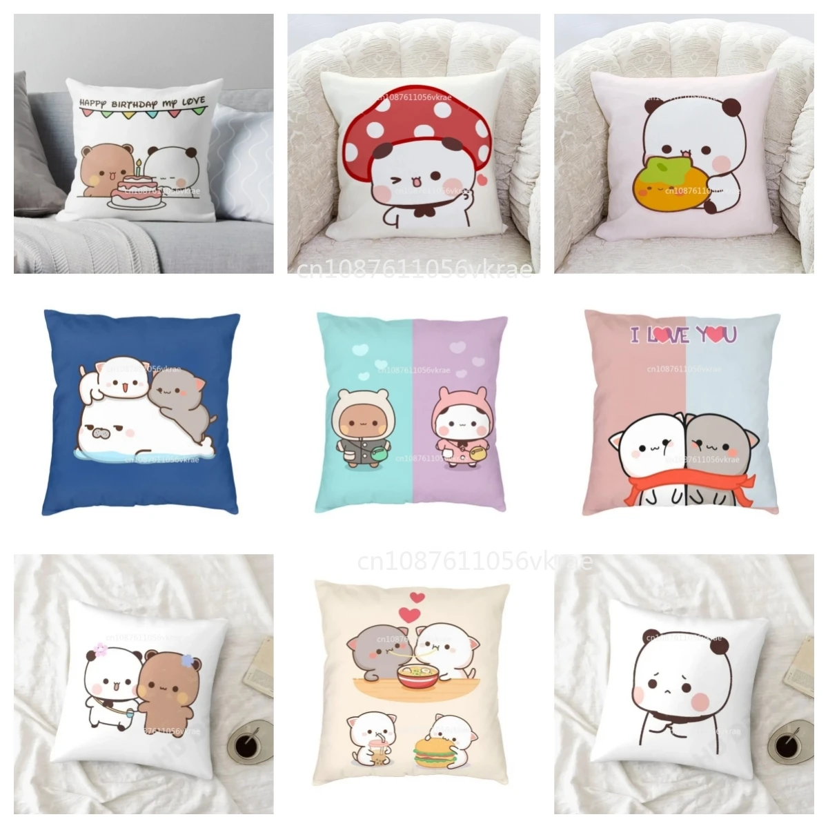 Dudu Bubu Mochi Peach Cat Funny Pillow Covers for Living Room Panda Bear Hug Modern Cushion Cover Velvet Pillowcase