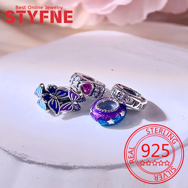 

925 Sterling Silver Butterfly Starry Night Love Charm Beads Fit Bracelet Necklace Accessories Bead Making Fine Jewelry Gifts