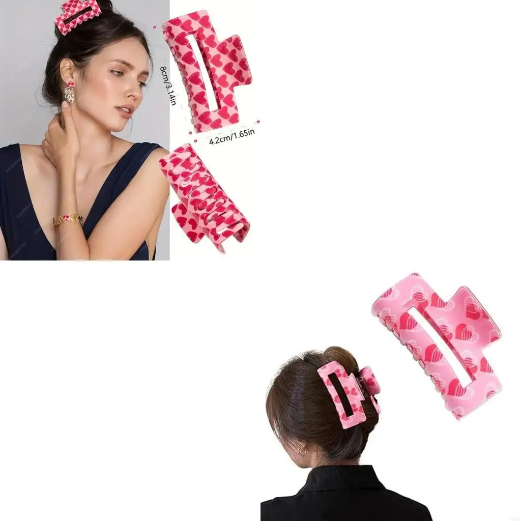 

Heart Hair Claw Large Ponytail Holder Pink Barrettes Strong Hold Hairpin