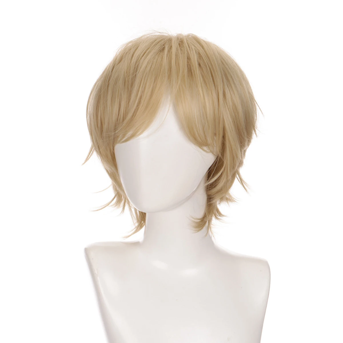 RANYU Short Synthetic Wig Blonde Men Straight Hair Wig for Anime Cosplay Daily Party Heat Resistant