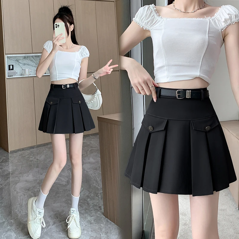 Academy style half skirt for women in summer 2024, high waisted, slim and petite, pleated skirt, A-line skirt, short skirt