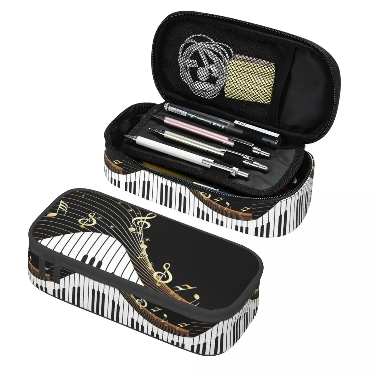 

Golden Musical Notes Kawaii Pencil Cases Girls Boys Large Capacity Piano Keyboard Pencil Pouch Students Stationery