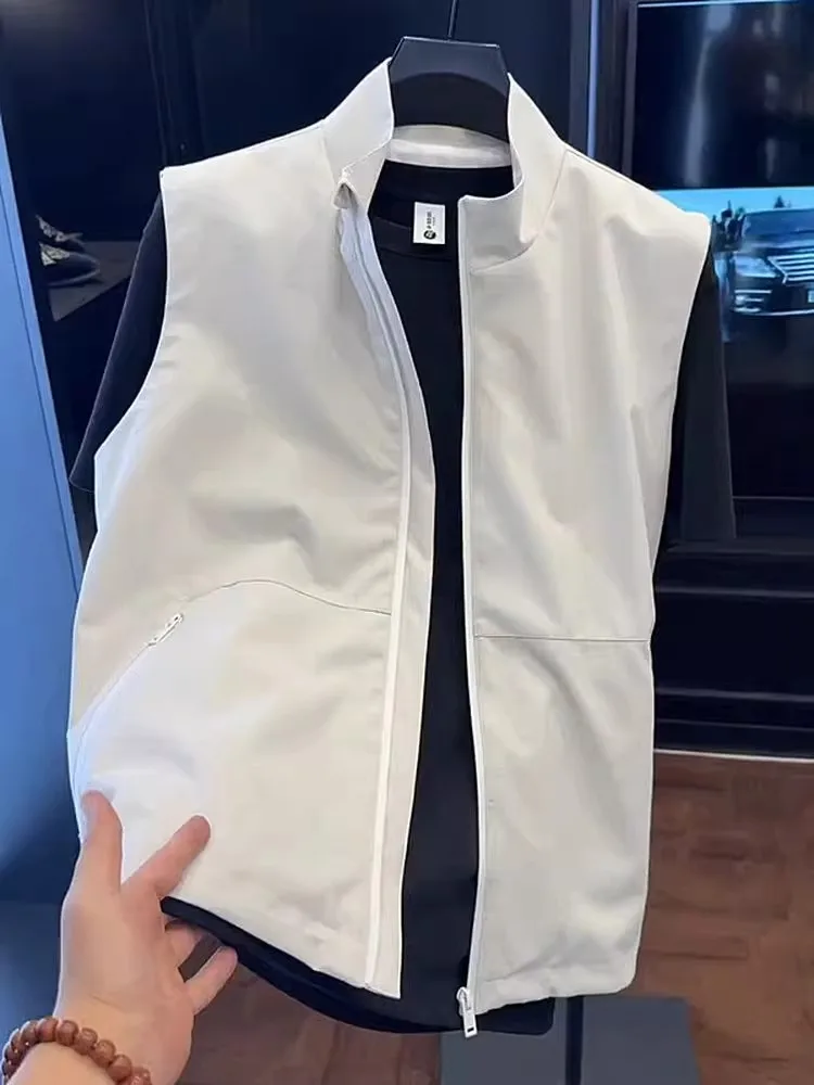 

Осень 2023, мужской облегающий повседневный однотонный жилет с воротником-стойкой, модный универсальный жилет для отдыха, Jaet