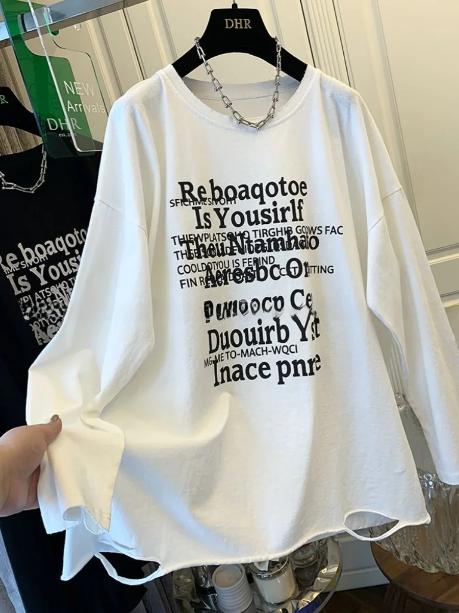 

plus Size Women's Long Sleeve T-Shirt 300 Pounds Medium Length Loose Thin Spring Autumn Fashion Brand Slimming Versatile Top