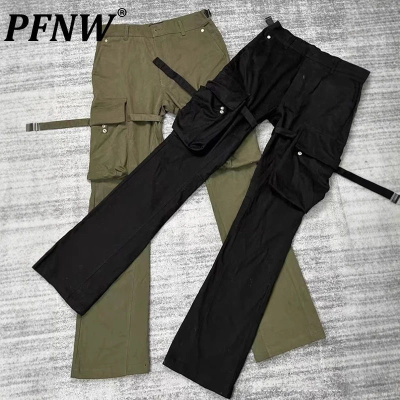 PFNW High Street Trend Trousers Army Green Long Pants Three-dimensional Large Pockets Spring 2025 New Men's Cargo Pants 28W5878