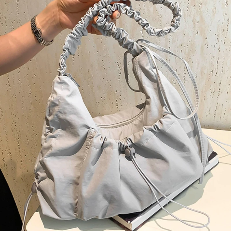 

Simple Pleated Nylon Bags New Trend Lightweight Students Commuter Crossbody Bag Drawstring Design Large Capacity Shoulder Bags