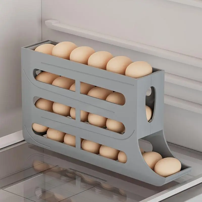 Dispensador de huevos rodante, dispensador automático de huevos, bandeja de 4 capas, ahorro de espacio, visibilidad clara para desayuno, comida, dormitorio