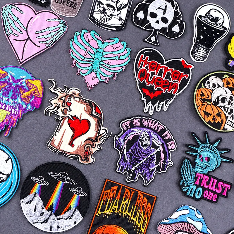 Horror Queen Heart Patches Iron On Patch For Clothing Thermoadhesive Patches On Clothes Stickers On Backpack Jacket Decorate DIY