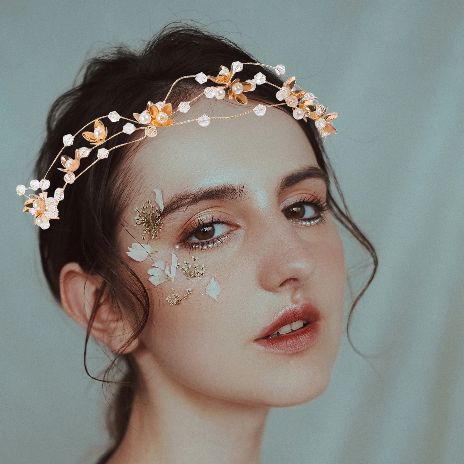 لؤلؤة زهرة عقال الزفاف الزفاف كريستال الخرز خوذة أنيقة خفيفة الوزن إكسسوارات الشعر مجوهرات الحفلات الذهبي الفضة #6