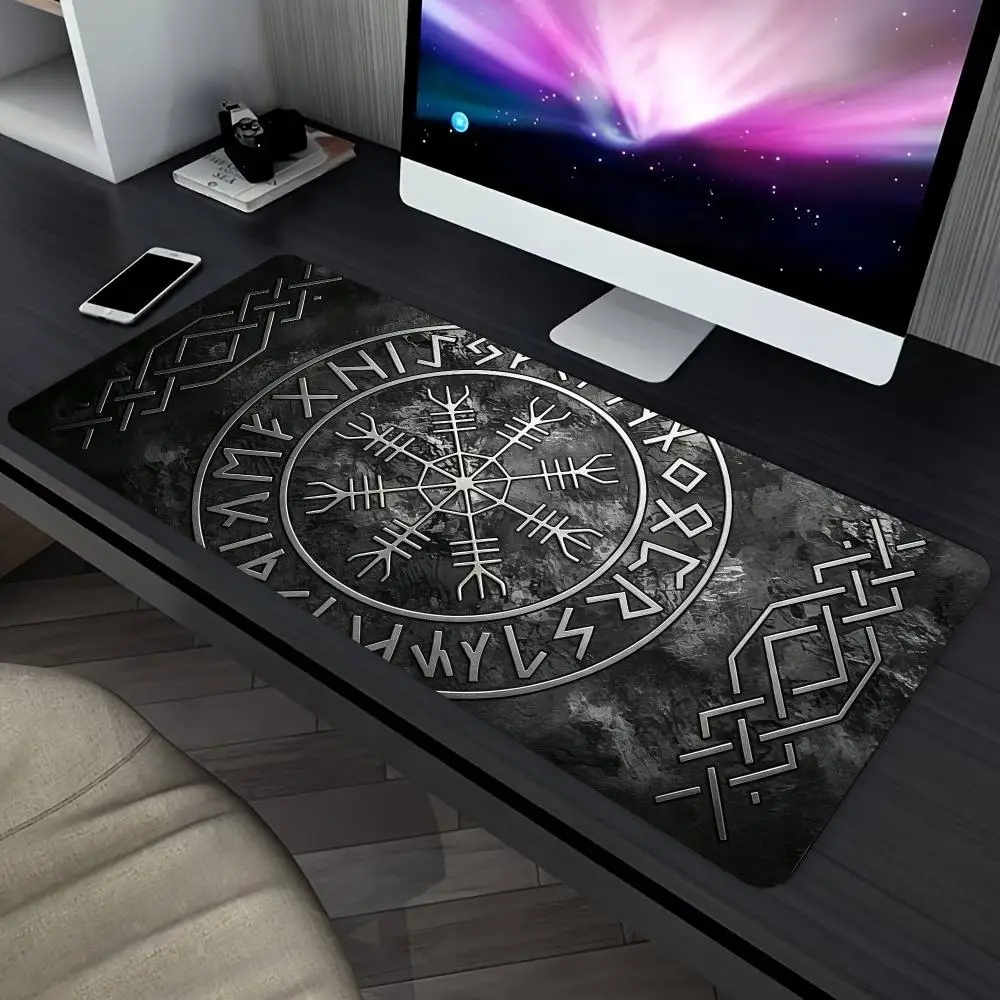 Viking Vegvisir Compass Extended Gaming Mouse Pad Non Slip Desk Surface Nordic Mystical Symbol Print For Gaming And Office Decor