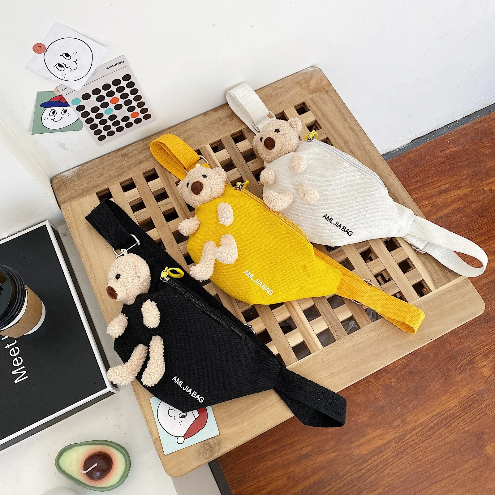 귀여운 어린이용 곰돌이 캔버스 허리 백팩 가방 대용량 크로스바디 벨트 백팩 바나나 힙 머니 파우치 체스트 백