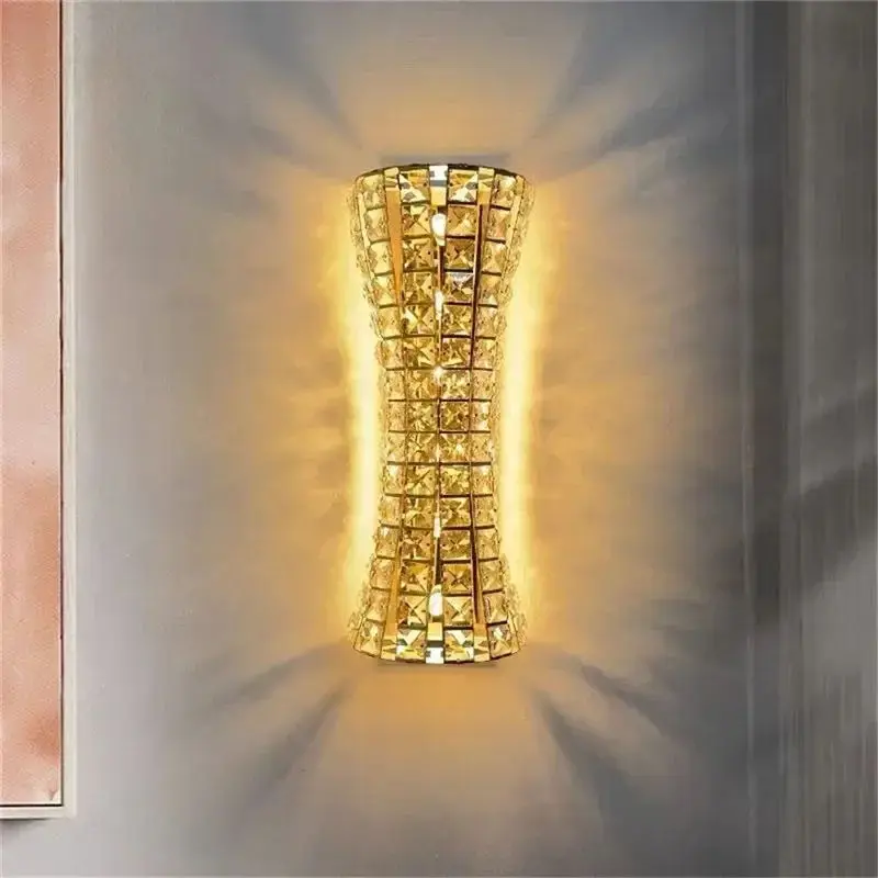 

Light crystal wall light stainless steel dimmable warm white light living room main wall
