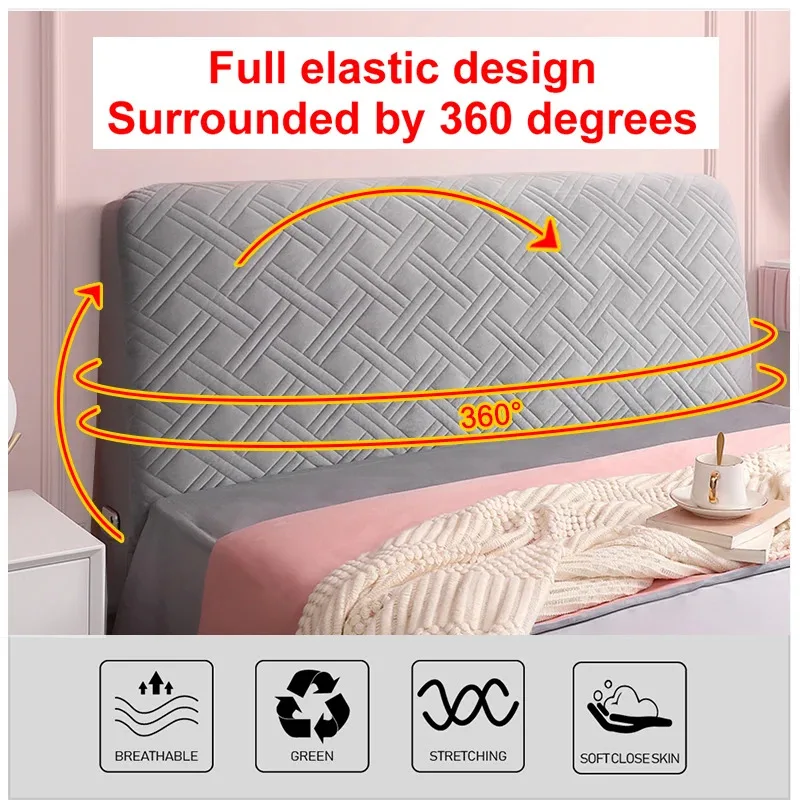 Velvet Bed Head Cover Thicken Soft Plush Quilted Back Protection Dust For Home Hotel All-inclusive Elastic Solid Headboard Cover