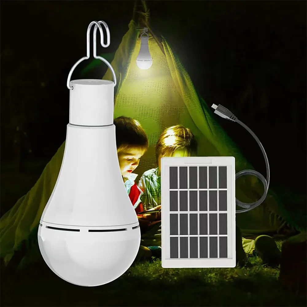 

LED Solar Bulb Light Waterproof Outdoor 5V USB Charged Hanging Emergency Sunlight Powered Lamp Portable Powerful Indoor House