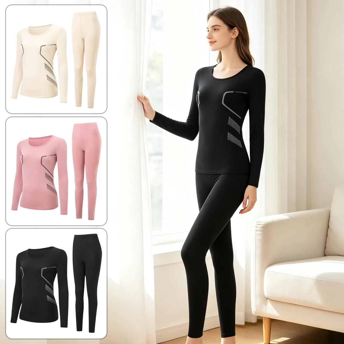 2-Piece Autumn/Winter Women's Warm Set v2 Long Sleeve Pants Set For Girls' Casual Sports Comfortable Top Multi Functional