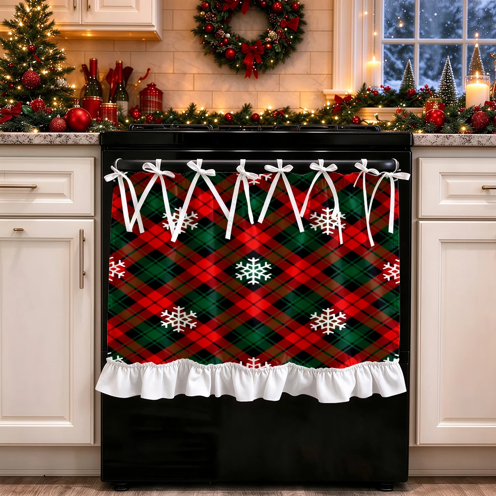 1PC lace up kitchen curtain, ruffled hem, 2D flat Red Green Plaid pattern, cabinet cover curtain, Christmas home decoration