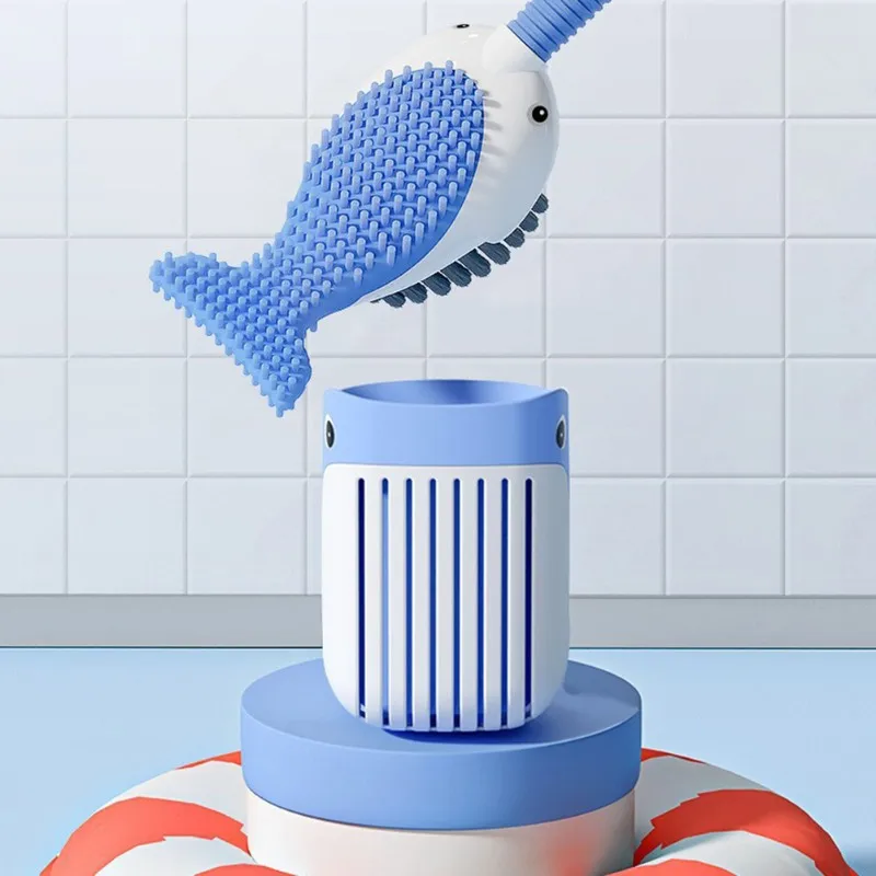 

ABCL Cartoon Whale Toilet Brush Refillable Handle With Wall Mounted Holder Toilet Bowl Cleaner Brush Bathroom Dispenser