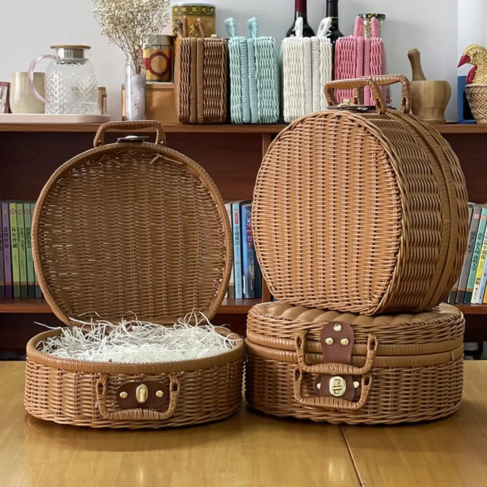 Wicker Suitcase Rattan Woven Luggage Box Vintage Woven Picnic Basket Storage Box Household Accessories