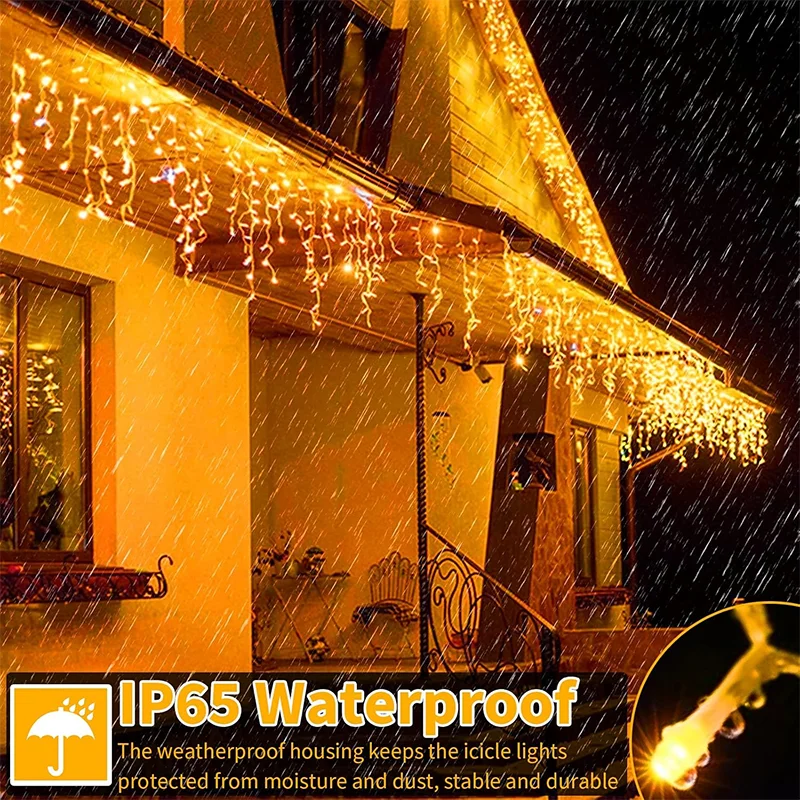 أضواء جليد الستار الشمسية في الهواء الطلق الطنف أضواء الديكور 8 أوضاع الإضاءة حفل زفاف عيد الميلاد حديقة أضواء الجنية سلسلة #3