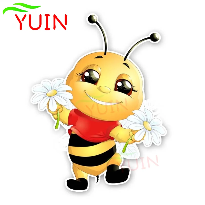 

YUIN A Happy Little Bee Car Sticker Creative Cartoon Cute Animal Decal Motorcycle Cars Accessories PVC Decoration Decals 18*14cm