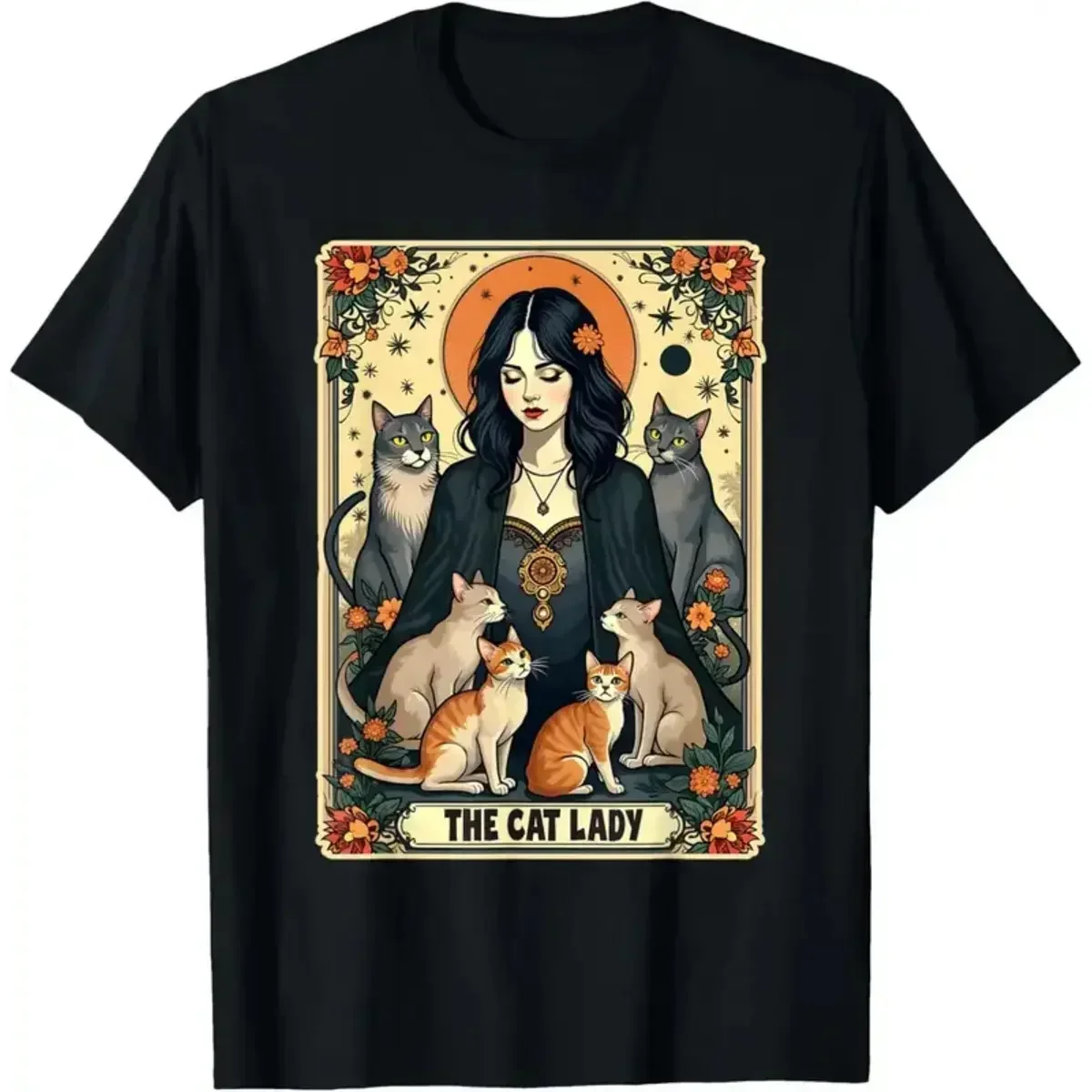 Unisex The Cat Lady Tarot Card Shirt Women Witchy Gothic Cat Mom T-Shirt Novelty Graphic T Shirt Funny T Shirt Undershirts Tees Casual Streetwear Classic Plain Men's Women Short Sleeve Crew Neck
