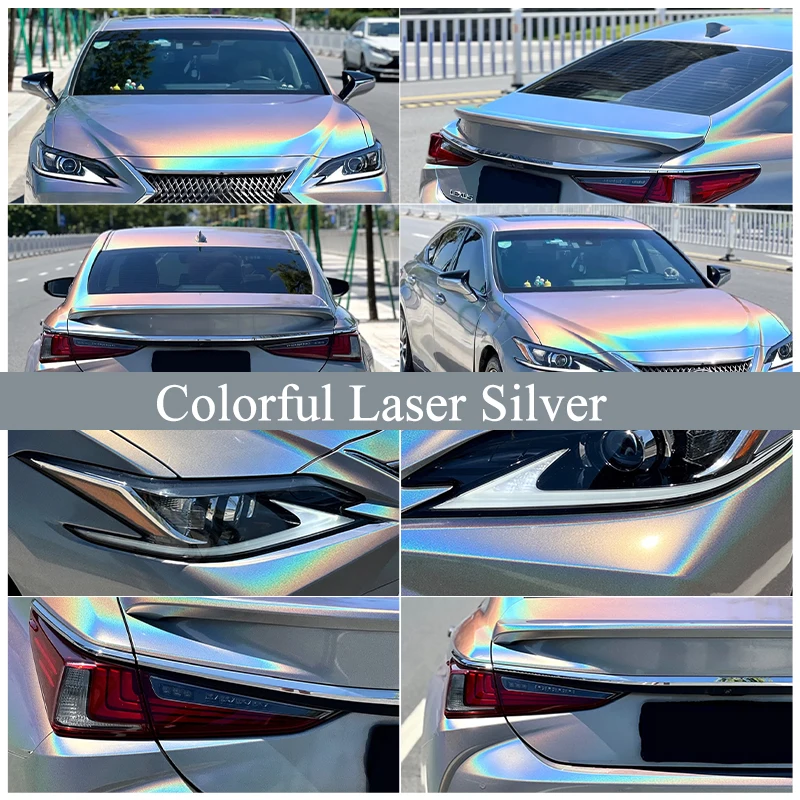 ฟิล์มไวนิลขายส่ง 1.52*15 เมตร/ม้วน ฟิล์มหุ้มรถยนต์ PET สีสันสดใส ฟิล์มเลเซอร์สีเงิน ฟิล์มไวนิลหุ้มรถยนต์แบบม้วน รับสั่งทำสำหรับการหุ้มรถยนต์