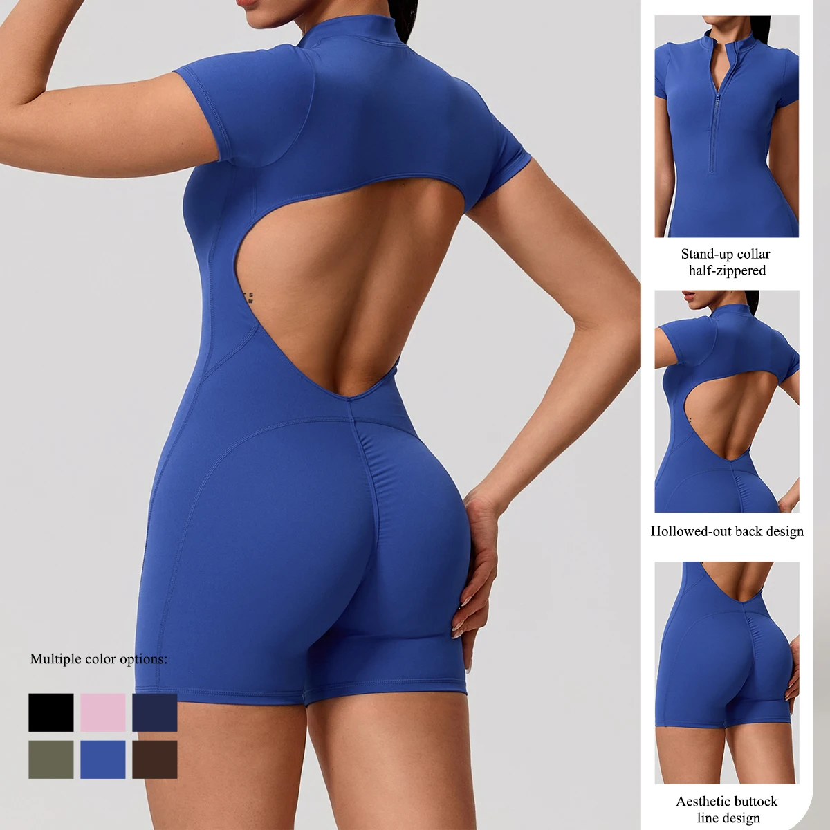 여성용 여름 짐 점프수트, 하프 지퍼 V백 디자인, 통 - Outdoor Sport Outfit 리뷰 및 가격