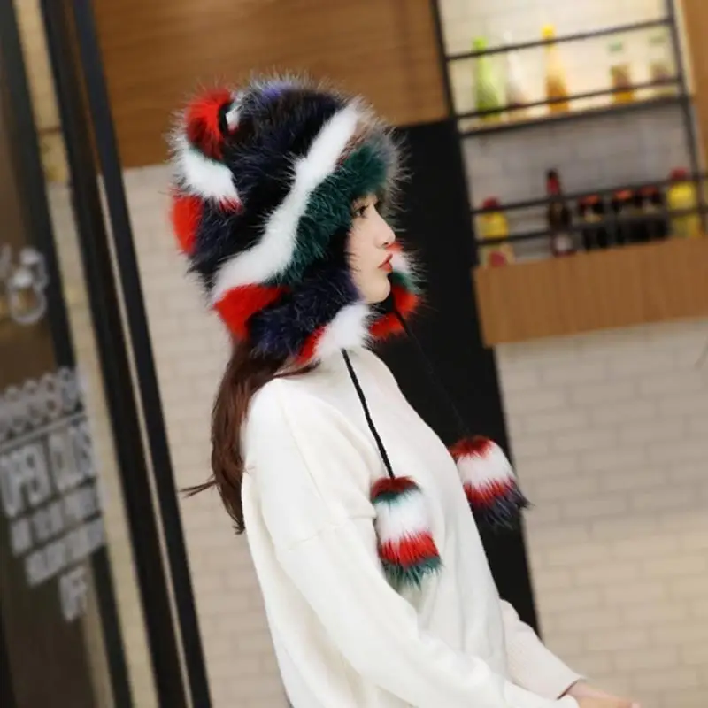 

Women Winter Furry Trapper Hat Multicolor for Cat Ears Fuzzy Plush Animal Earflap Cap Outdoor Skiing Windproof 49MB