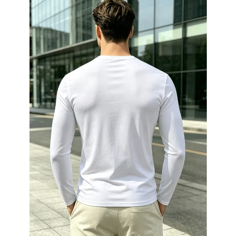 Solid Round Neck Long Sleeve T-Shirt. Casual T-Shirt for Outdoor Sports, Casual Outdoor Wear, Shaping Top for Gym. Fashionable view 5
