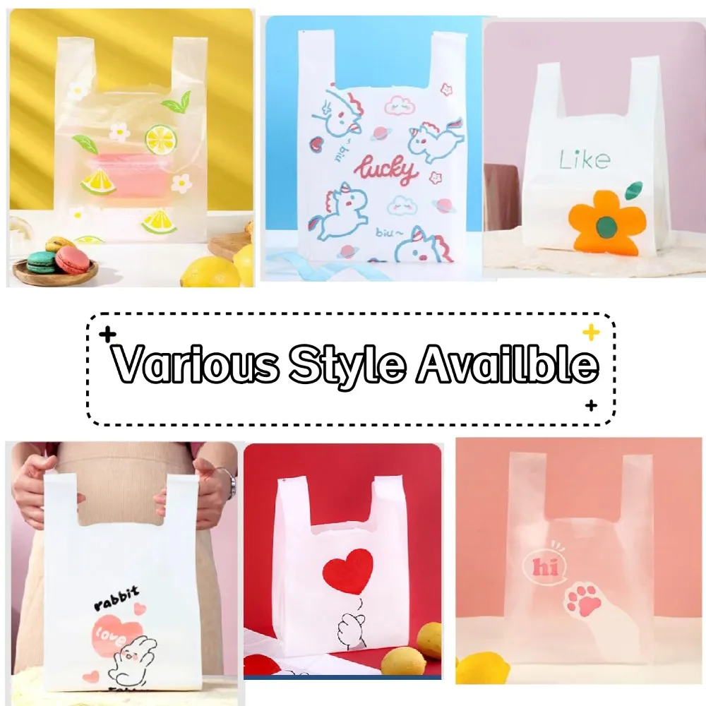 Portable Plastic Bag 50pcs Cake Wrapping Food Take Away Packaging Bags Colored Plastic Bag With Handle Supermarket Supply