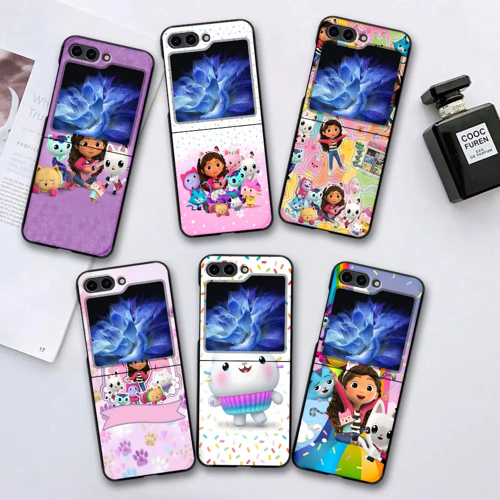 Cartoon Gabbys Dollhouse Case for Samsung Galaxy Z Flip 6 5 Black Hard Cover Flip6 Flip5 Mobile Phone Shell Zflip6 Zflip5 Funda