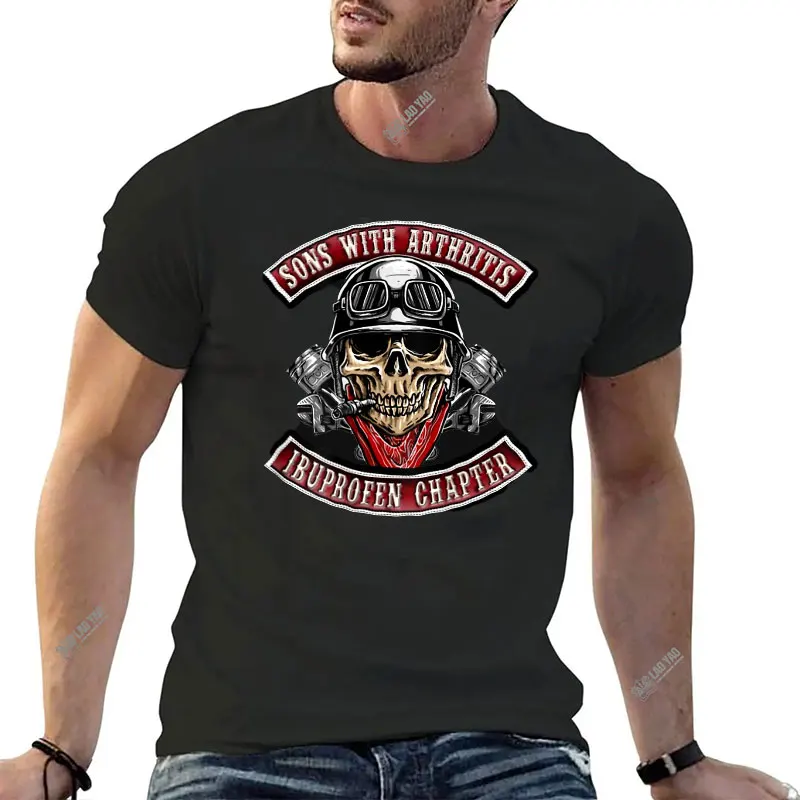 New Son with Arthritis Ibuprofen Chapter Old Biker Motorcycle on Back Men TShirt Vintage Funny Design Printed Modal T-shirt Tops