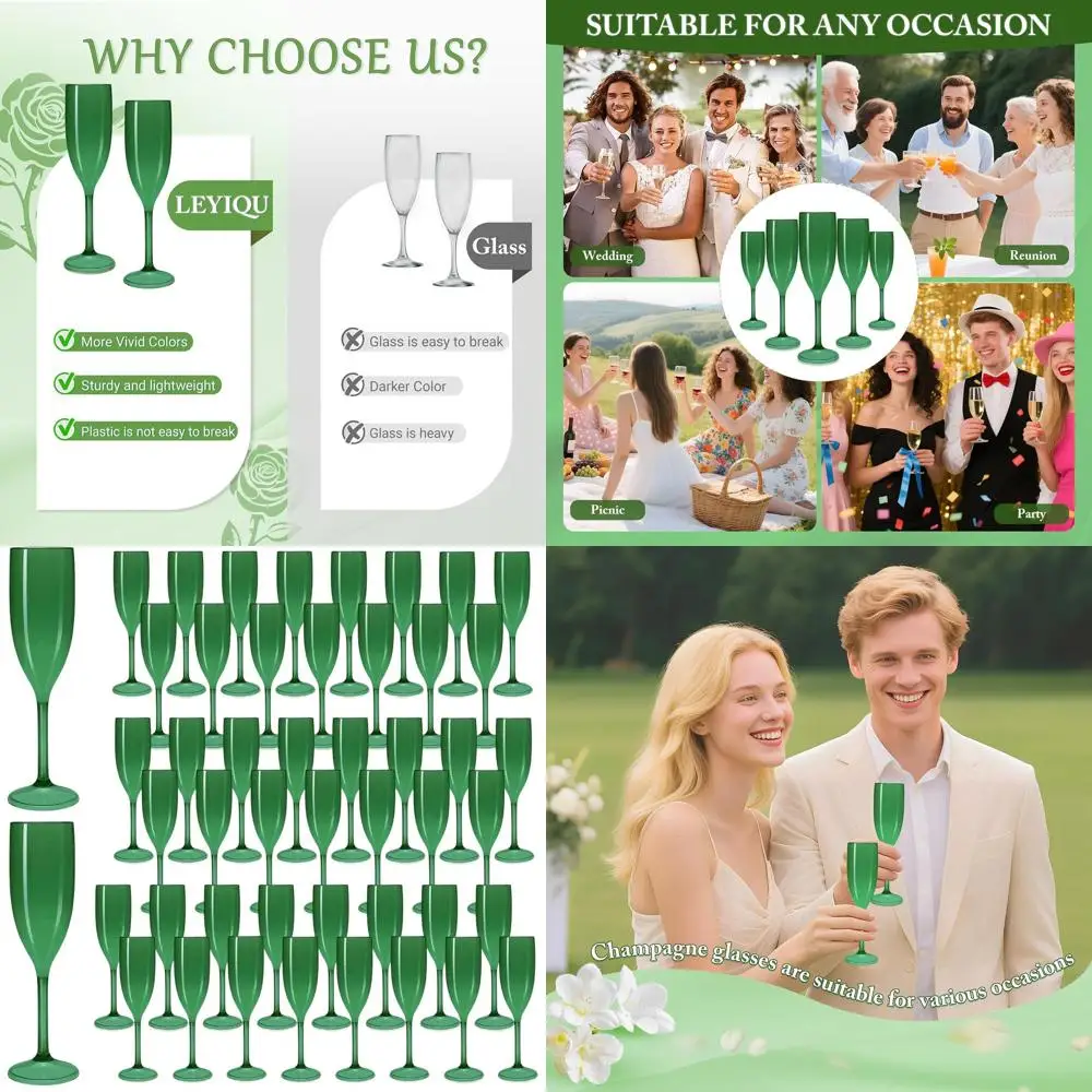 

Green Disposable Champagne Glasses for Weddings, Parties, and Special Events (48-Pack)