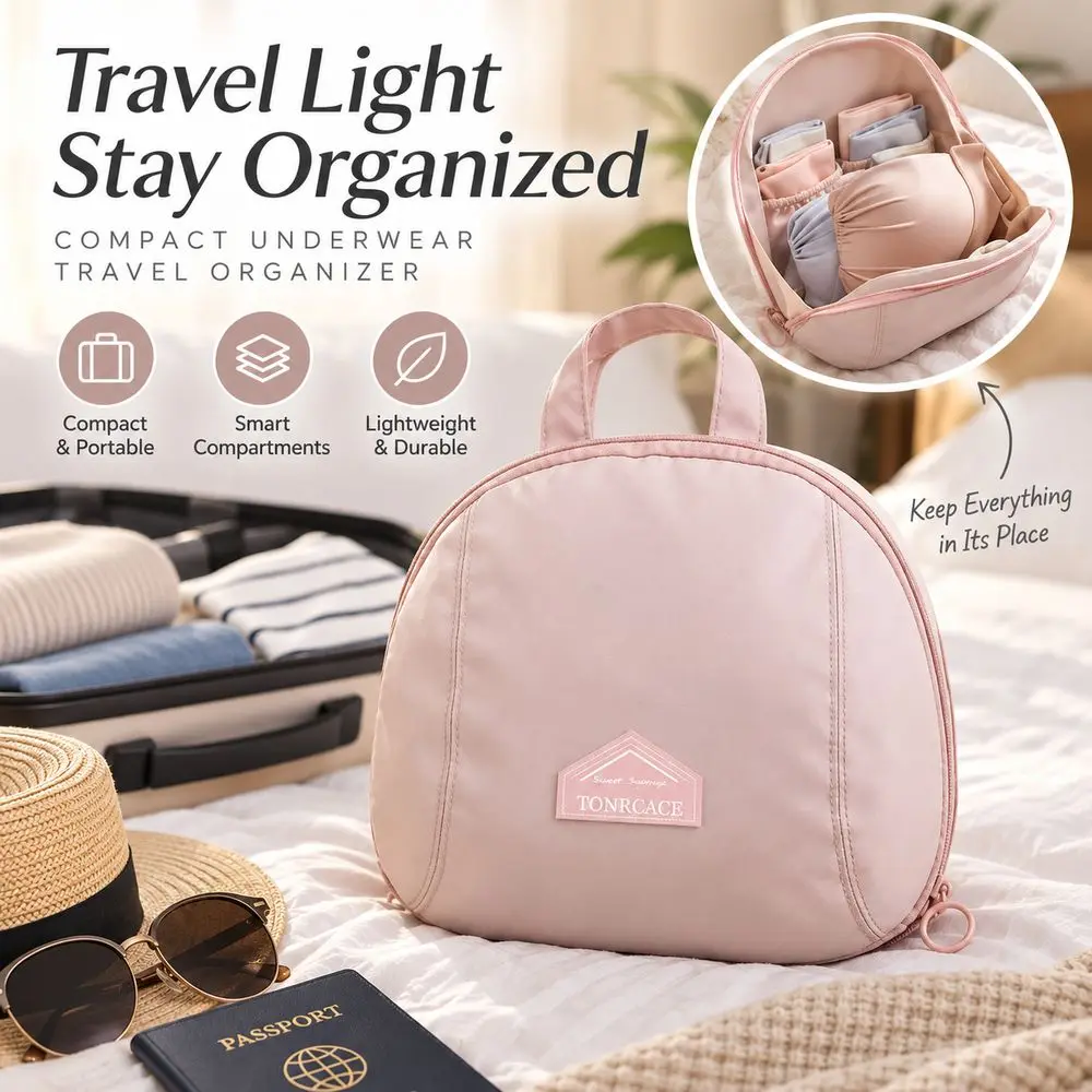 Bra Storage Case Underwear Organizer Bag Separate Compartments Polyester Lingerie Storage Bag Handheld Foldable