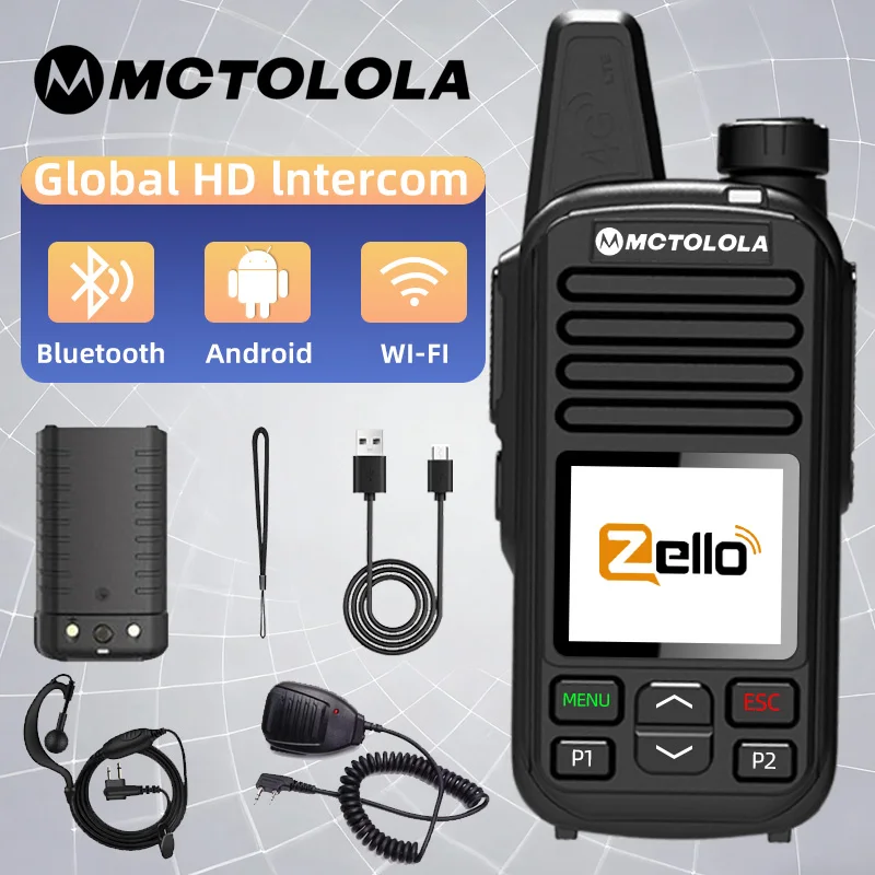 MOTOLOLA 4G Zello global de alta definición calidad de sonido walkie talkie Wi Fi Android Bluetooth tipo C carga rápida PTT Global